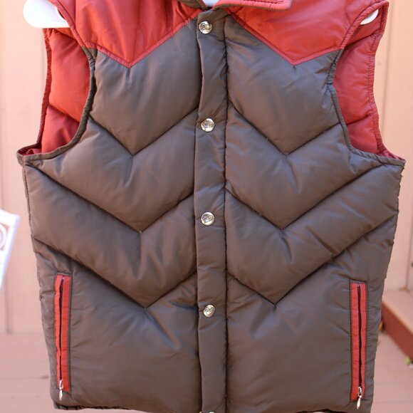 Woolrich Youth Down Nylon Quilted Vest Brown S Zip & Snaps Pockets High & Low - Picture 6 of 9